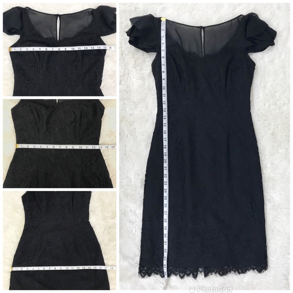WHBM Black Lace Fitted‎ Dress Cap Sleeve Sheer Sheath Cocktail Dress Size 0 - Picture 12 of 12